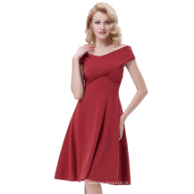 Kate Kasin Sexy Women&#39;s Off-the-shoulder Off ombro Cross-front A-Line Vinho Vermelho Vestido de verão KK000493-2